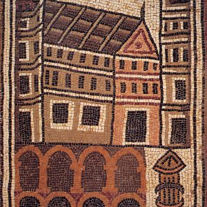 A newly identified sundial on the panel (1.22 x 0.85 m) of the city of Sebastis, mosaic from the church in Umm al-Rasas, 718 AD. Source: an article by Prof. M.T. Olszewski.