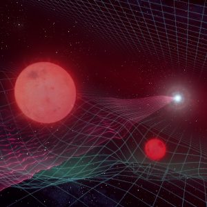 Artists impression on the binary system discovered in the microlensing event Gaia16aye. Credit: Maciej Rębisz.